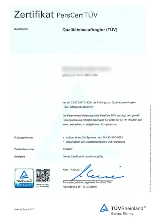 TÜV Zertifikat